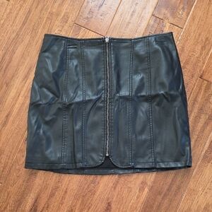 Free People Black Leather Mini Skirt